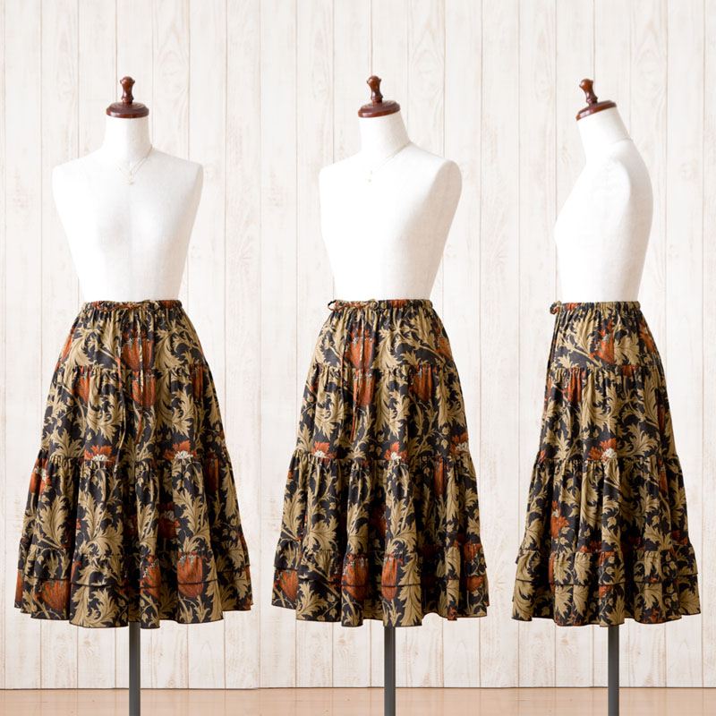 moda Japan ウィリアム・モリス アネモネ 仕立て Aライン 5段ティアードスカート